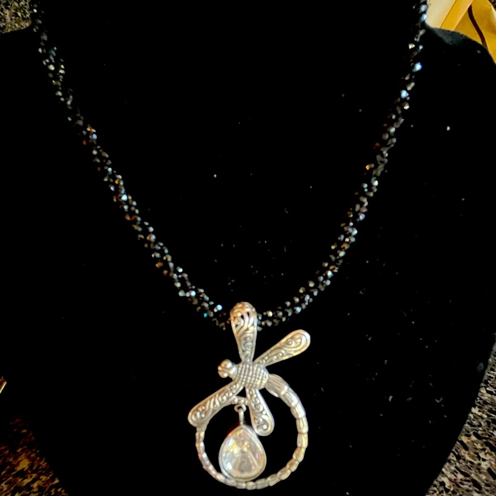 Bali Polki Moissanite and Thai Black Spinel Sterling Silver Necklace